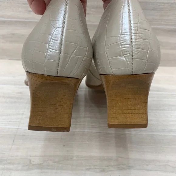 LifeStride Cream Croco Leather Square Toe Block Heel Pumps Mens 9M 90s Y2K - Picture 5 of 9